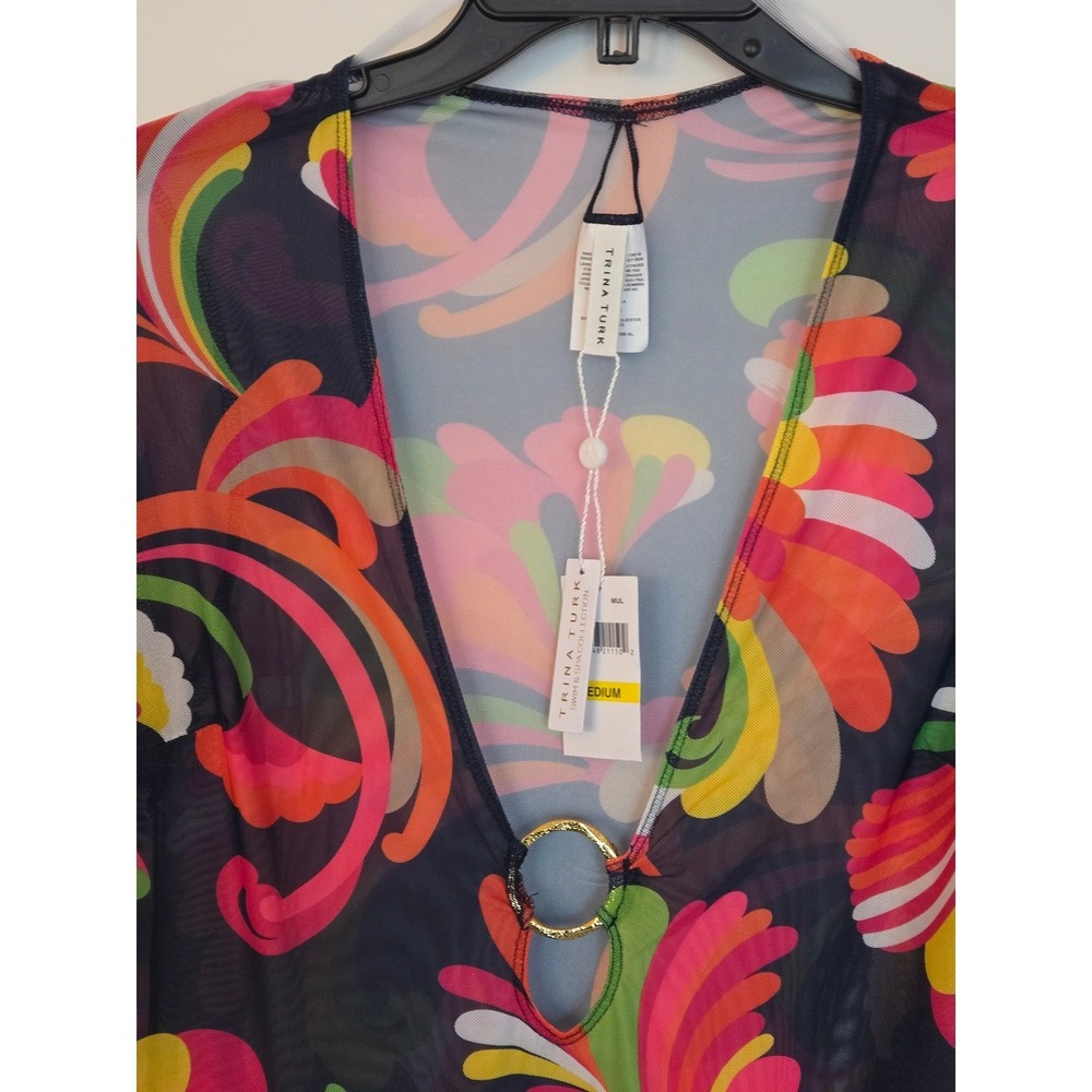 Trina Turk Sheer Abstract Print‎ Swimsuit Cover-Up Dress Multicolor Resortwear - Picture 6 of 13